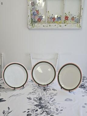 La Primula S.R.L. Set Of 3 Ceramic Dinner Plates Green Red Trim Made In Italy